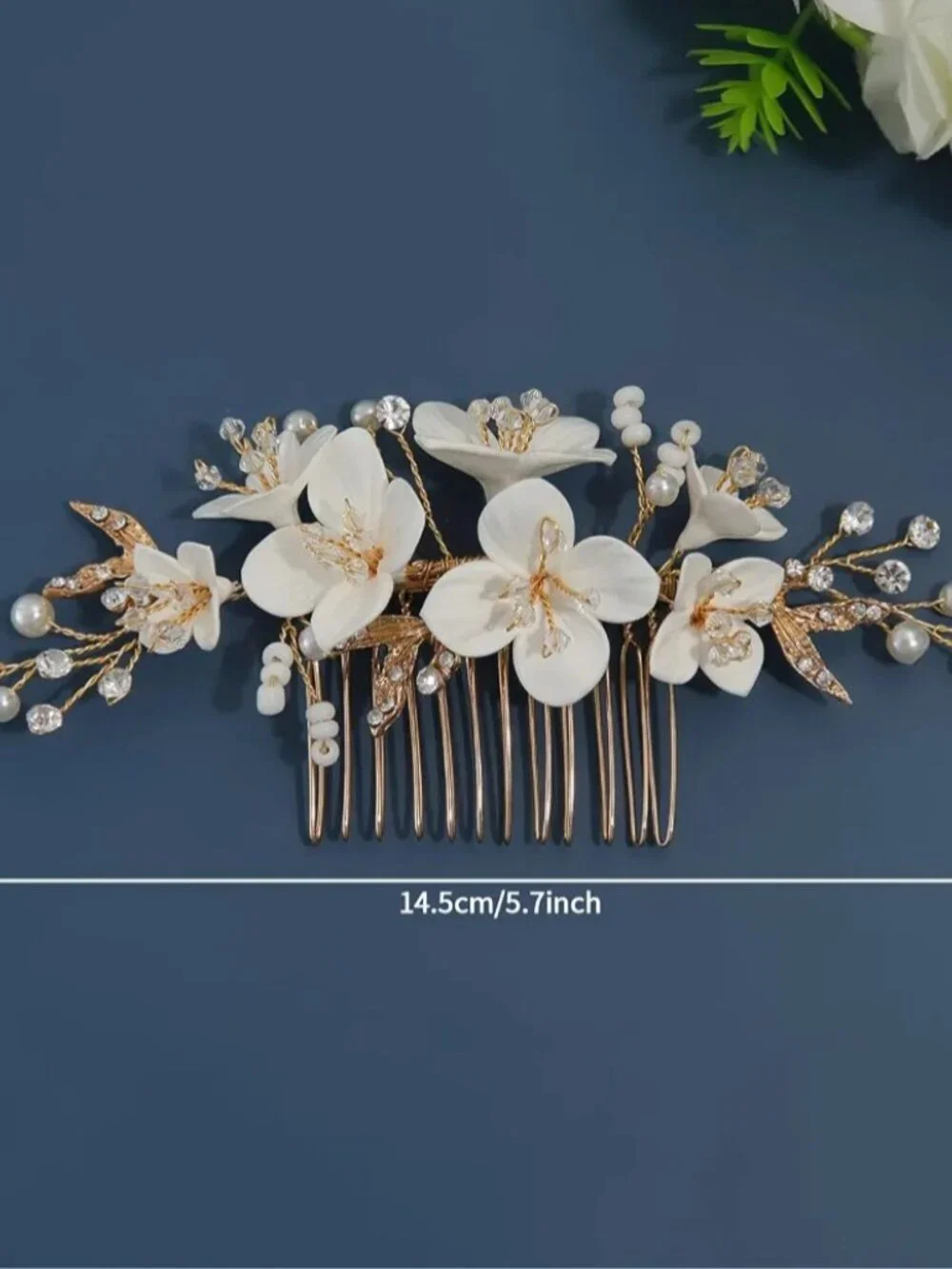 White and Gold Floral Bridal Hair Comb